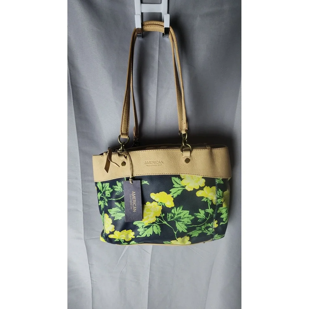 American Leather Taylor Triple Entry Satchel Midnight Botanical Floral Bag NEW